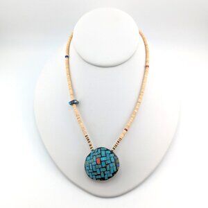 Genuine Native American Handmade Necklace Turquoise Shell Silver Navajo Tribal *